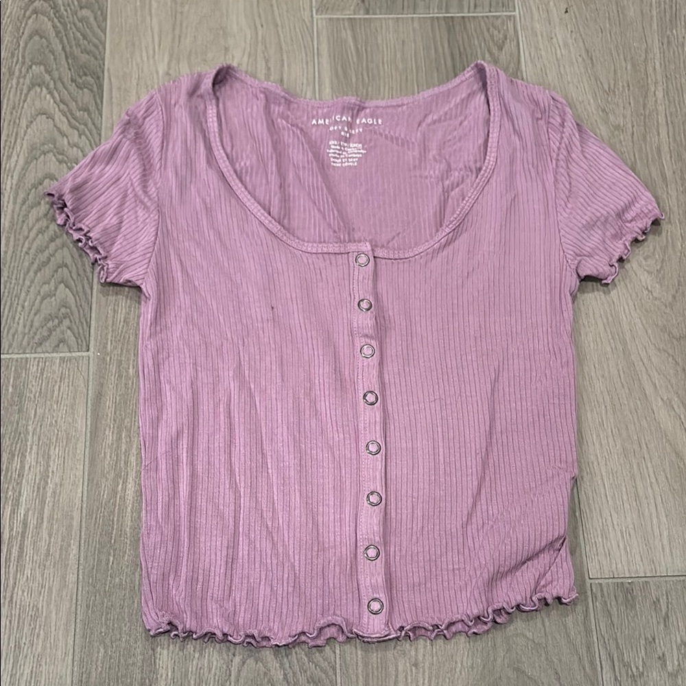 American Eagle Outfitters Women's Purple Button-Up Top Size XXS